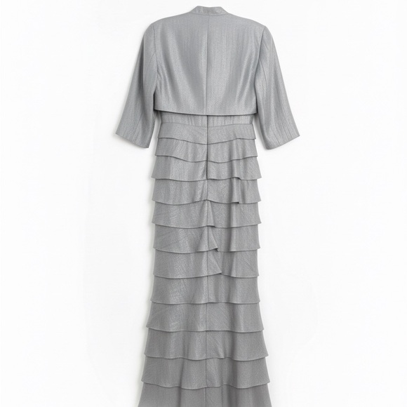 Adrianna Papell Silver Tiered Prom Dress - Picture 4 of 8